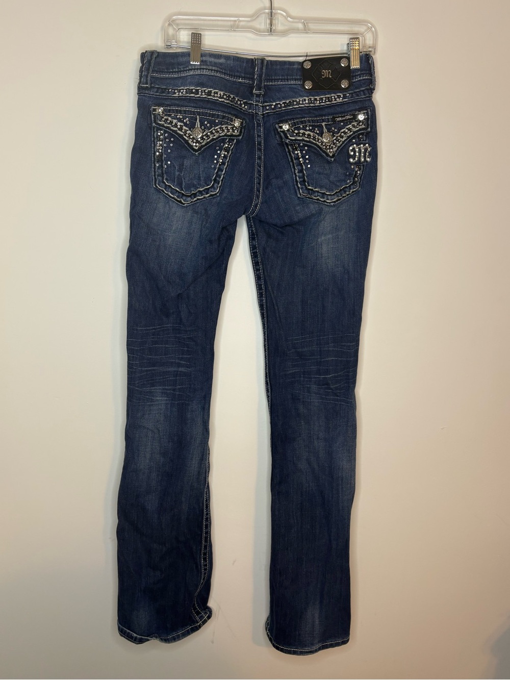 Miss Me Y2K Vintage Low Rise Dark Blue Distressed Boot Cut Jeans Size 29
